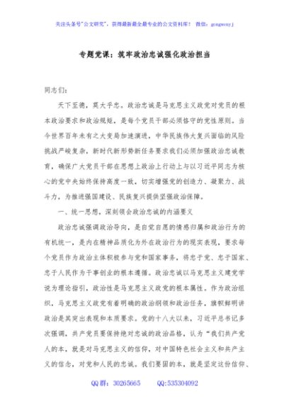 专题党课：筑牢政治忠诚强化政治担当