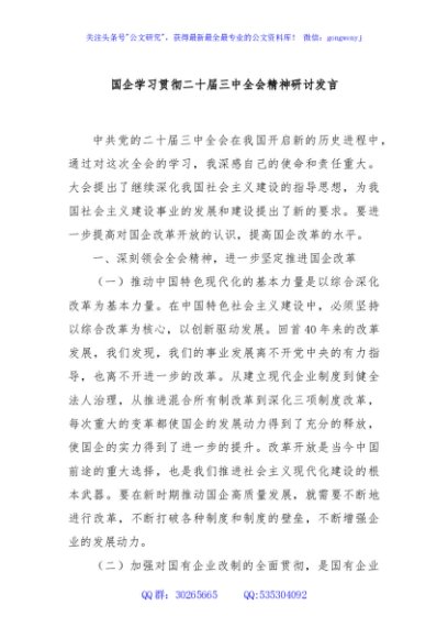 国企学习贯彻二十届三中全会精神研讨发言