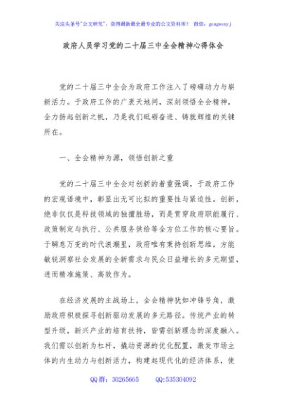 政府人员学习党的二十届三中全会精神心得体会