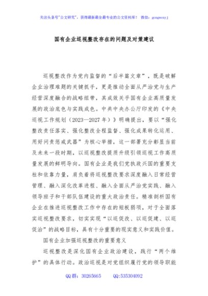 国有企业巡视整改存在的问题及对策建议
