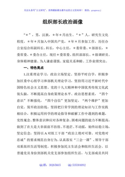 组织部长政治画像