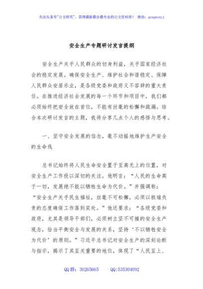 安全生产专题研讨发言提纲