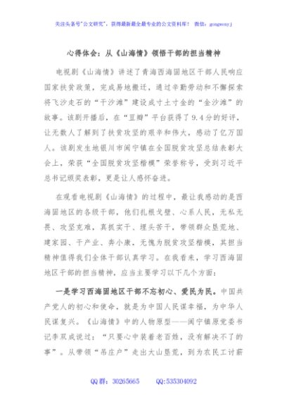 心得体会：从《山海情》领悟干部的担当精神