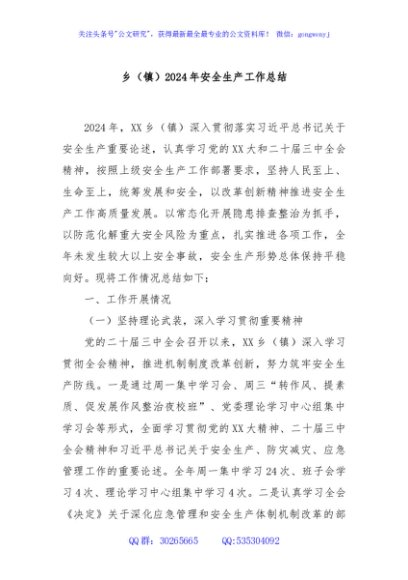 乡（镇）2024年安全生产工作总结