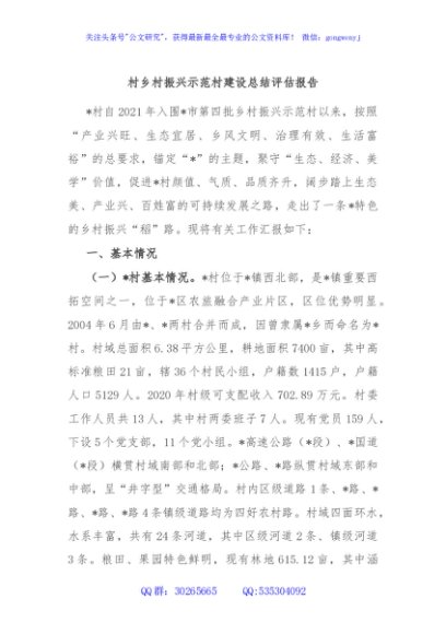 村乡村振兴示范村建设总结评估报告