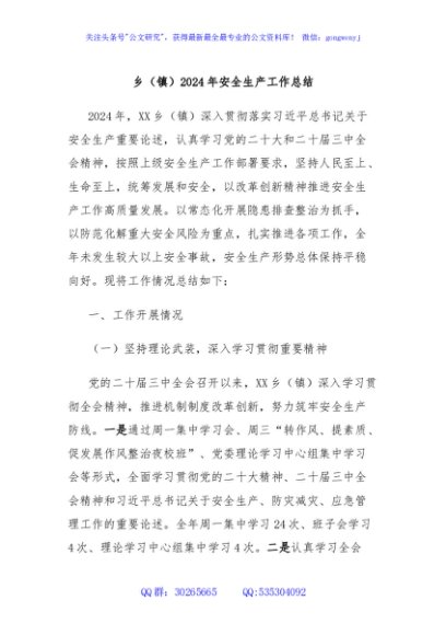 乡（镇）2024年安全生产工作总结