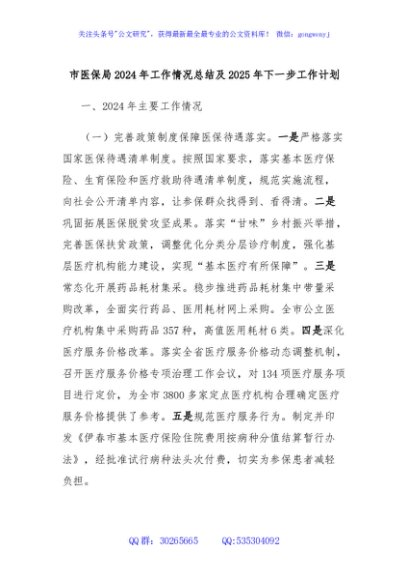 市医保局2024年工作情况总结及2025年下一步工作计划