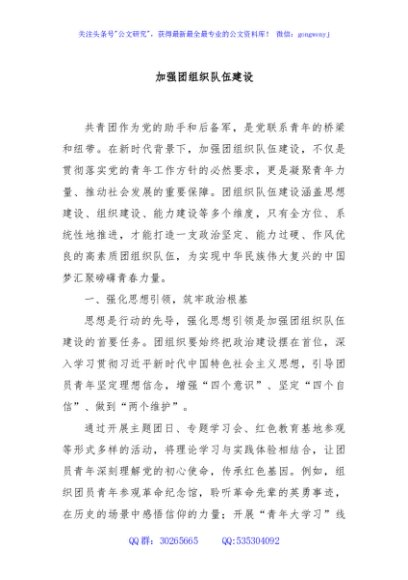 加强团组织队伍建设