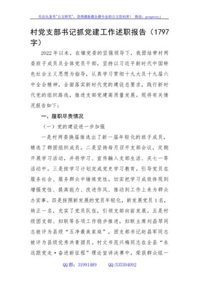 村党支部书记抓党建工作述职报告