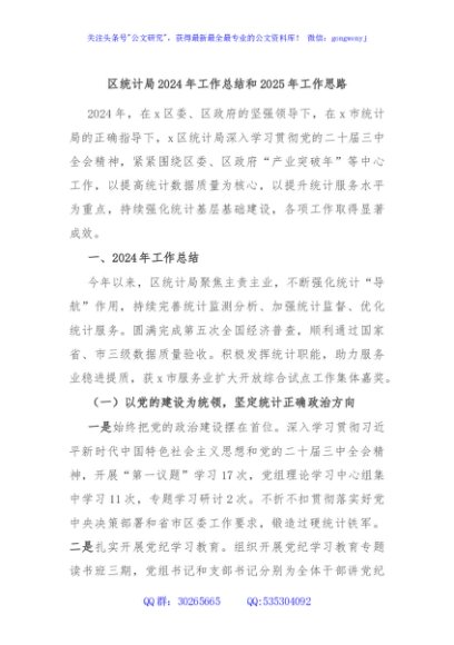区统计局2024年工作总结和2025年工作思路