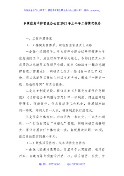 乡镇应急消防管理办公室2025年上半年工作情况报告