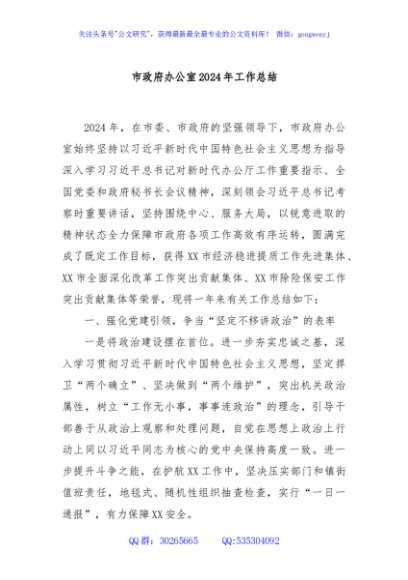 市政府办公室2024年工作总结
