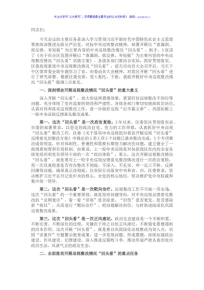 在中央巡视整改“回头看”动员大会上的讲话