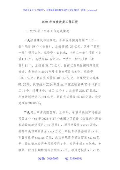 2024年市发改委工作汇报