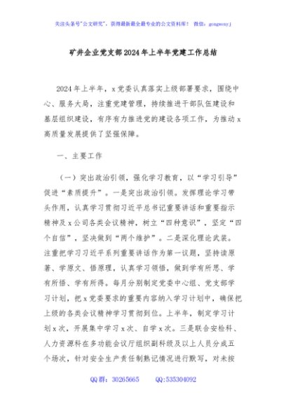矿井企业党支部2024年上半年党建工作总结