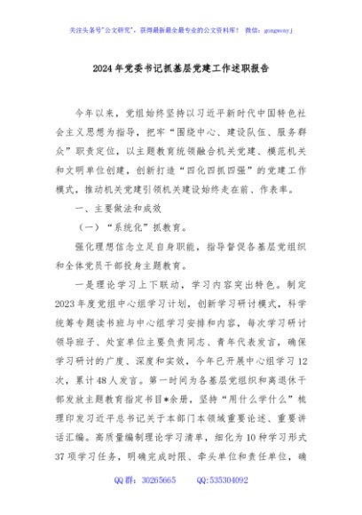2024年党委书记抓基层党建工作述职报告