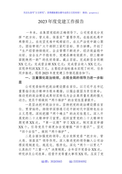 2023年度党建工作报告