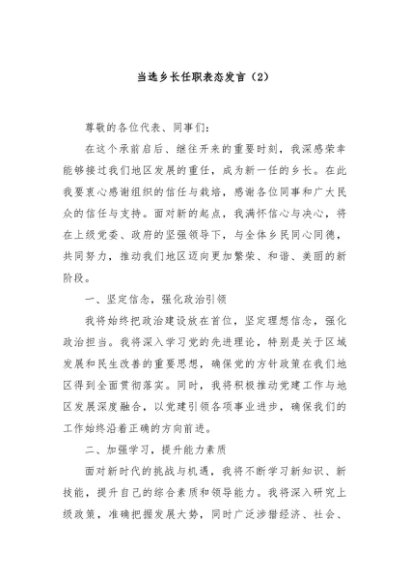 当选乡长任职表态发言（2）