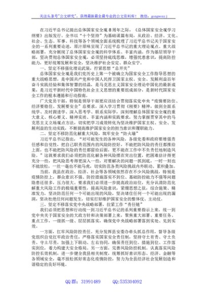 围绕《总体国家安全观学习纲要》研讨发言提纲