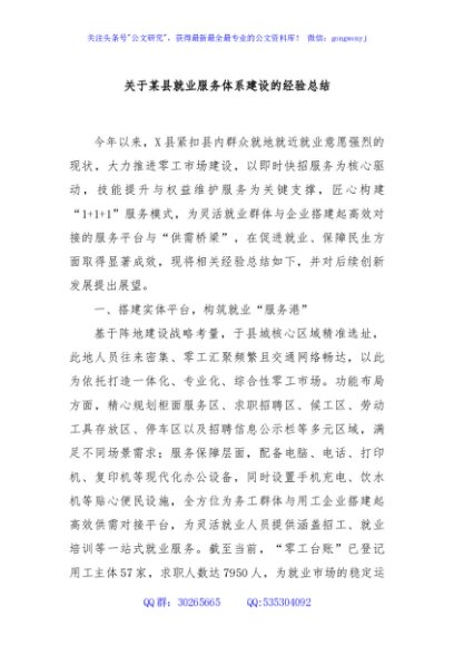 关于某县就业服务体系建设的经验总结