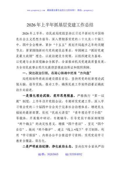 2026年上半年抓基层党建工作总结