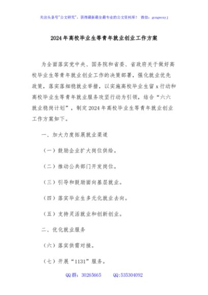 2024年高校毕业生等青年就业创业工作方案