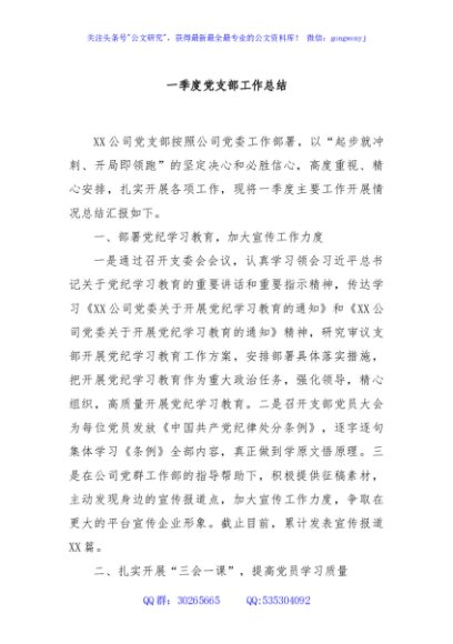 一季度党支部工作总结