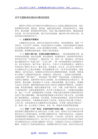 关于主题教育自查自纠情况的报告
