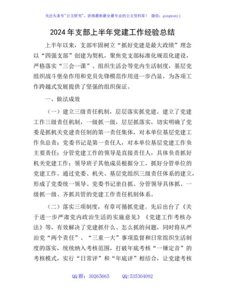 2024年支部上半年党建工作经验总结