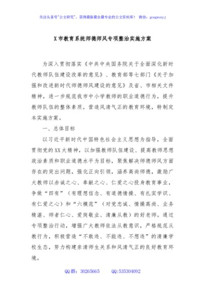 X市教育系统师德师风专项整治实施方案