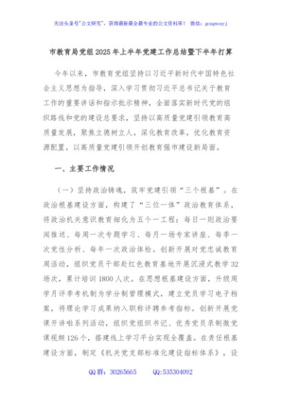 市教育局党组2025年上半年党建工作总结暨下半年打算