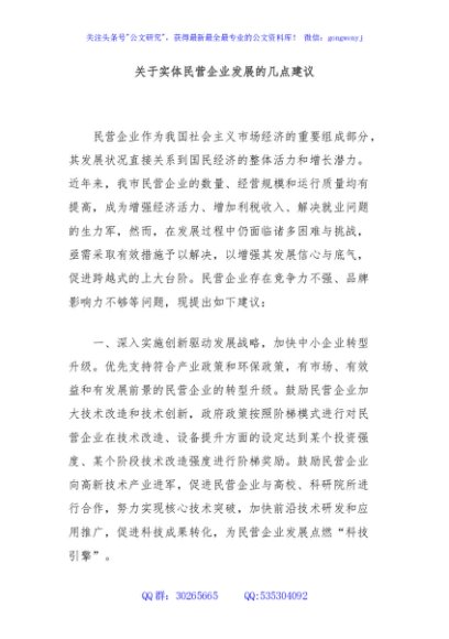关于实体民营企业发展的几点建议