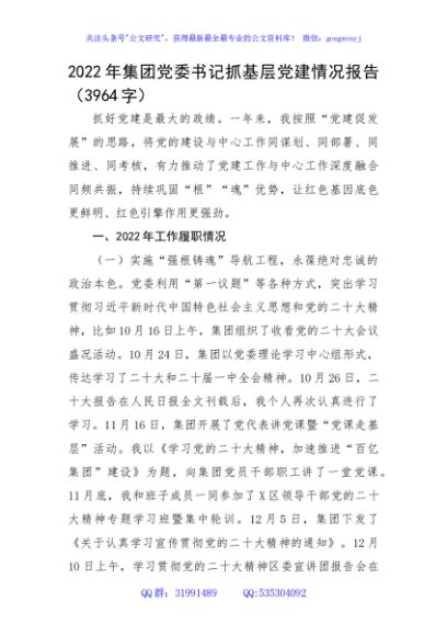 2022年集团党委书记抓基层党建情况报告