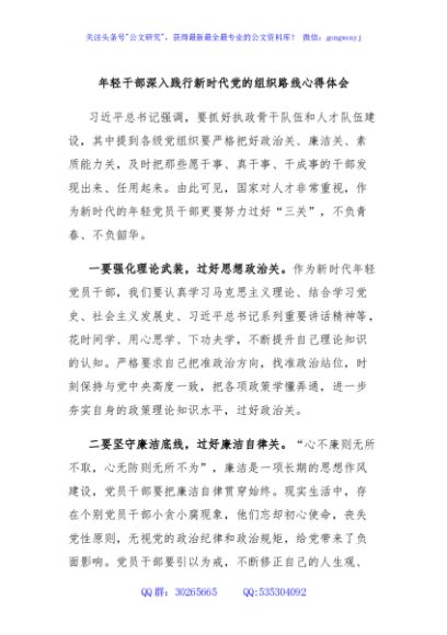 年轻干部深入践行新时代党的组织路线心得体会