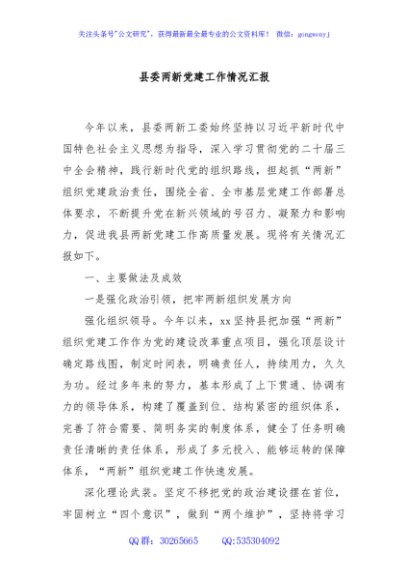 县委两新党建工作情况汇报