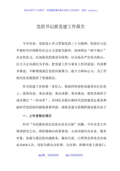 2023年度党组书记抓党建工作报告3300字