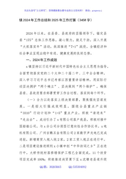 镇2024年工作总结和2025年工作打算（3458字）