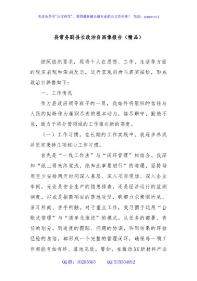 县常务副县长政治自画像报告（精品）