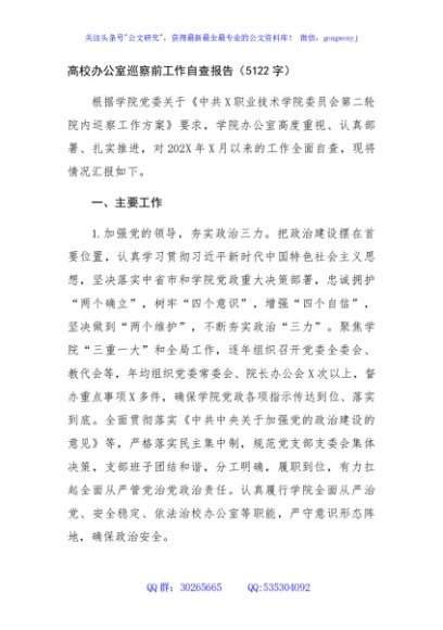 高校办公室巡察前工作自查报告（5122字）