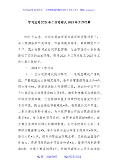 市司法局2024年工作总结及2025年工作打算