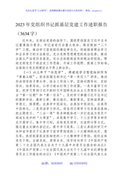2023年党组织书记抓基层党建工作述职报告