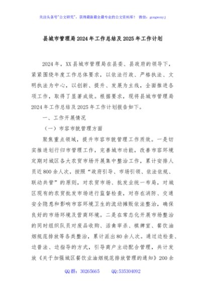 县城市管理局2024年工作总结及2025年工作计划