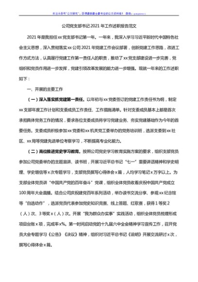 2021年集团企业党支部书记抓党建工作党建第一责任人工作述职报告范文