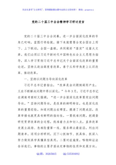 党的二十届三中全会精神学习研讨发言