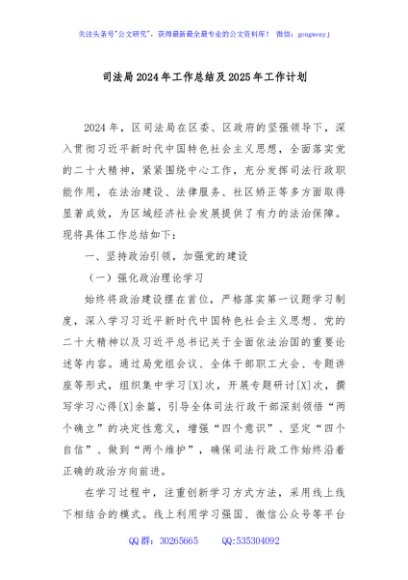司法局 2024 年工作总结及 2025 年工作计划
