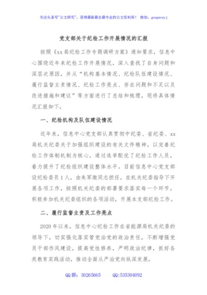 党支部关于纪检工作开展情况的汇报