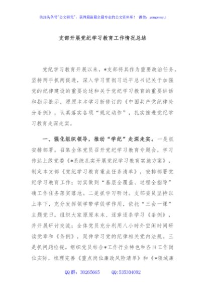 支部开展党纪学习教育工作情况总结