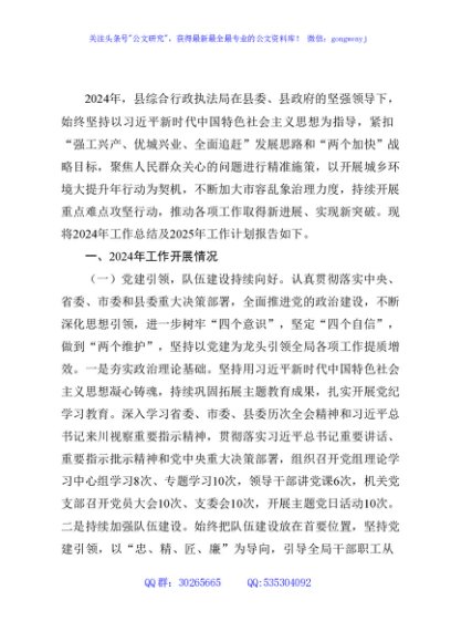 综合行政执法局2024年工作总结及2025年工作计划