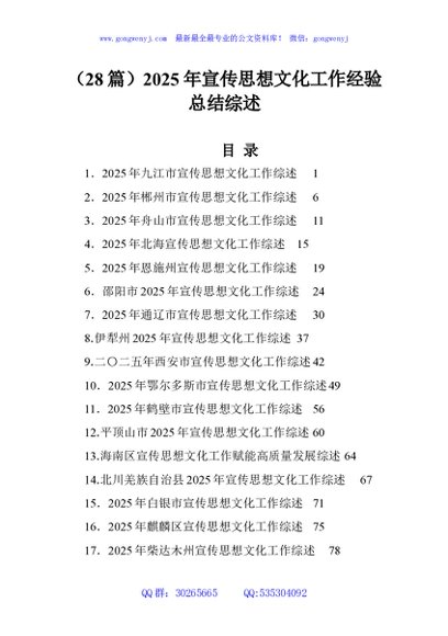 （28篇）2025年宣传思想文化工作经验总结综述