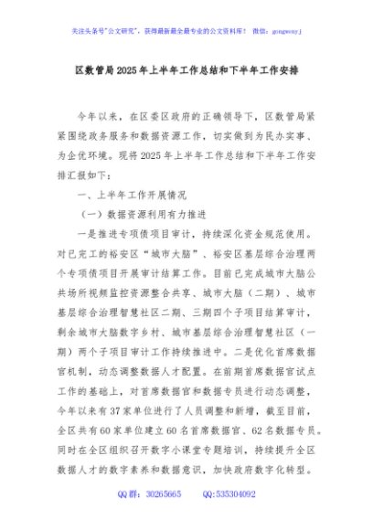 区数管局2025年上半年工作总结和下半年工作安排